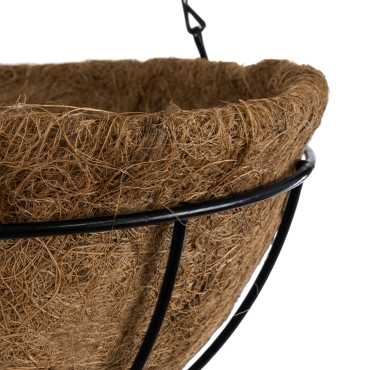 GloboStar® Artificial Garden SALAMINA 20560 Κρεμαστό Διακοσμητικό Κασπώ Γλάστρα - Flower Pot από Φλοιό Καρύδας Καφέ με Μαύρη Μεταλλική Βάση Φ25 x Υ14cm - ledmania.gr