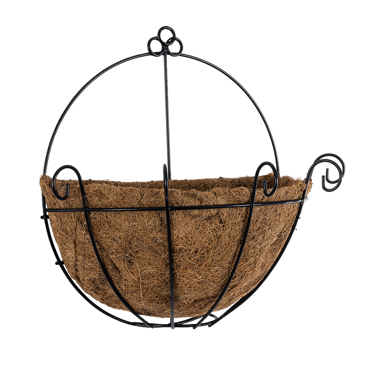 GloboStar® Artificial Garden KOUFONISIA 20562 Κρεμαστό Διακοσμητικό Κασπώ Γλάστρα - Flower Pot από Φλοιό Καρύδας Καφέ με Μαύρη Μεταλλική Βάση Φ30 x Υ33cm - ledmania.gr