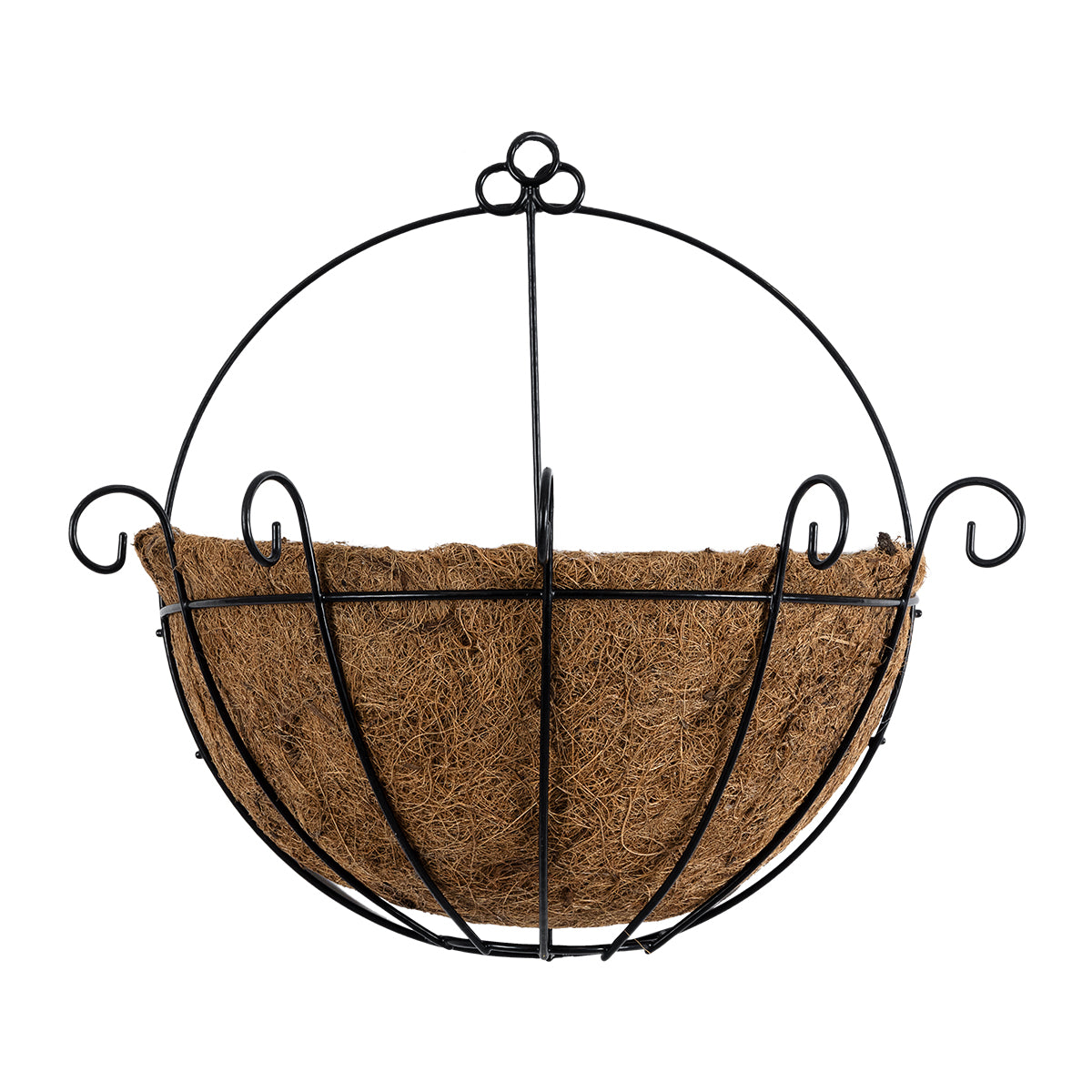 GloboStar® Artificial Garden KOUFONISIA 20562 Κρεμαστό Διακοσμητικό Κασπώ Γλάστρα - Flower Pot από Φλοιό Καρύδας Καφέ με Μαύρη Μεταλλική Βάση Φ30 x Υ33cm - ledmania.gr