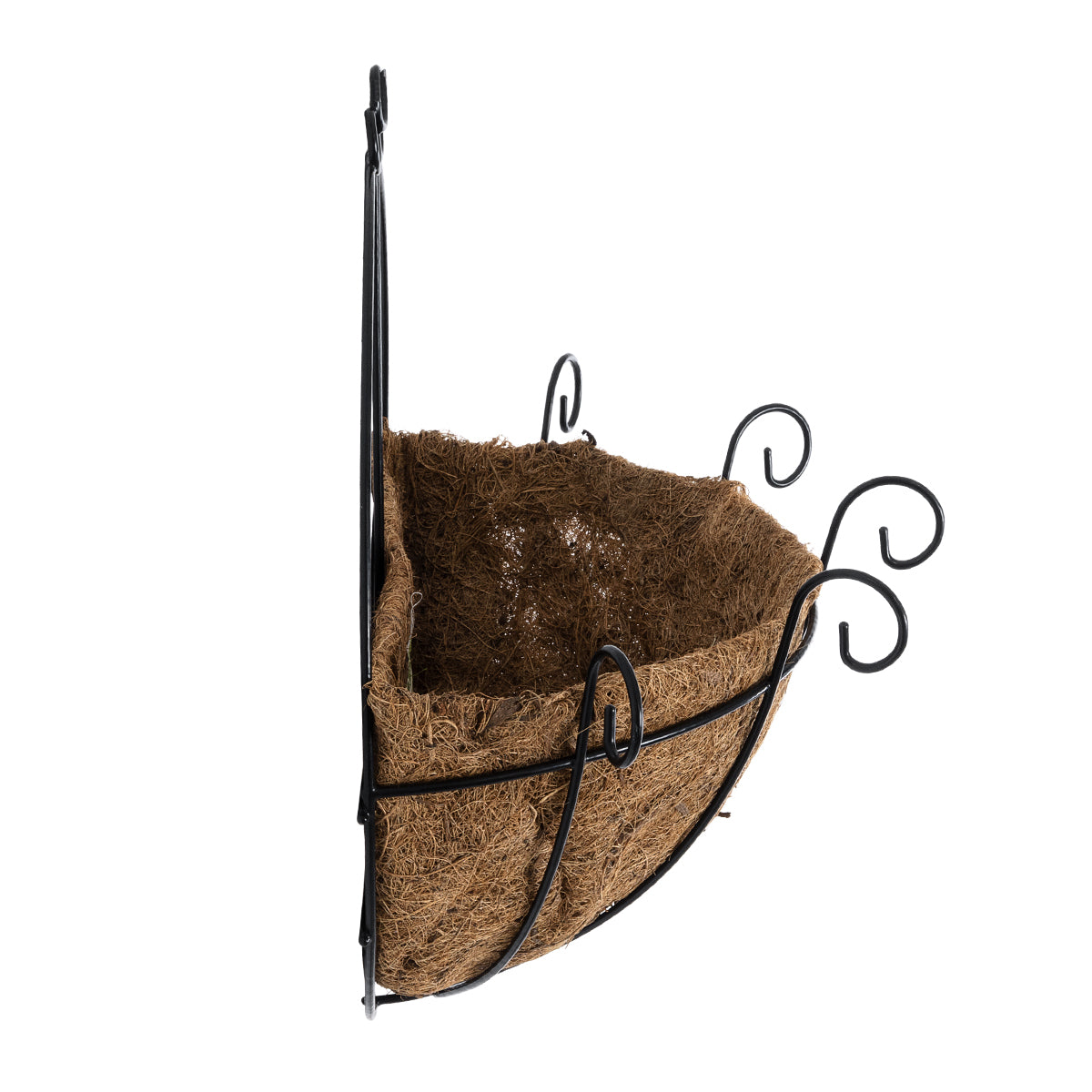 GloboStar® Artificial Garden KOUFONISIA 20562 Κρεμαστό Διακοσμητικό Κασπώ Γλάστρα - Flower Pot από Φλοιό Καρύδας Καφέ με Μαύρη Μεταλλική Βάση Φ30 x Υ33cm - ledmania.gr