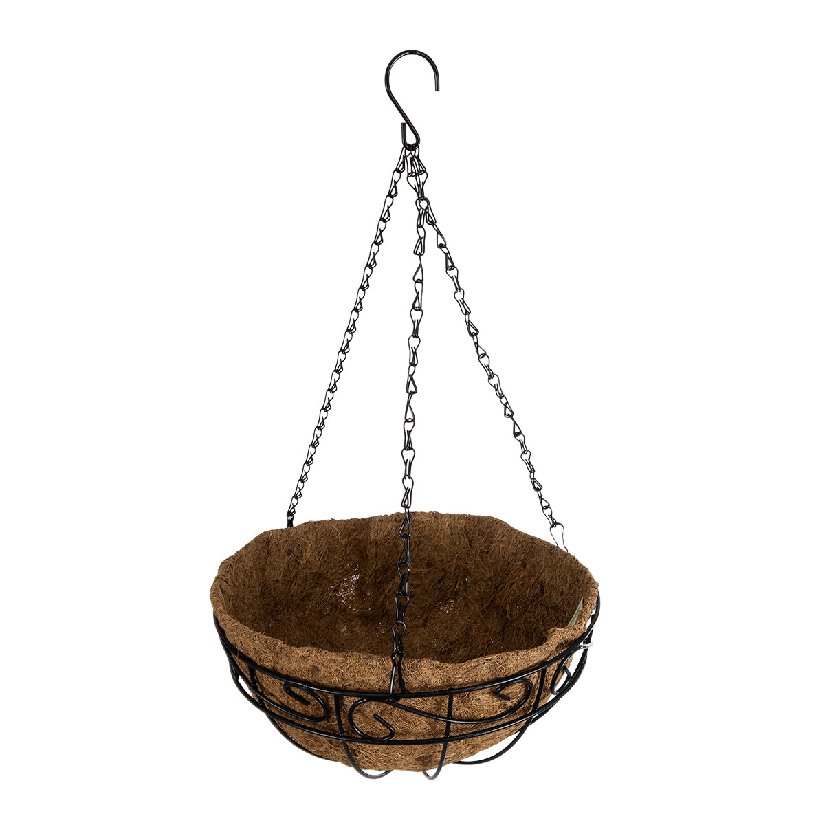 GloboStar® Artificial Garden KARYSTOS 20563 Κρεμαστό Διακοσμητικό Κασπώ Γλάστρα - Flower Pot από Φλοιό Καρύδας Καφέ με Μαύρη Μεταλλική Βάση Φ30 x Υ15cm - ledmania.gr