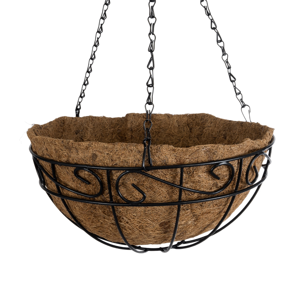 GloboStar® Artificial Garden KARYSTOS 20563 Κρεμαστό Διακοσμητικό Κασπώ Γλάστρα - Flower Pot από Φλοιό Καρύδας Καφέ με Μαύρη Μεταλλική Βάση Φ30 x Υ15cm - ledmania.gr