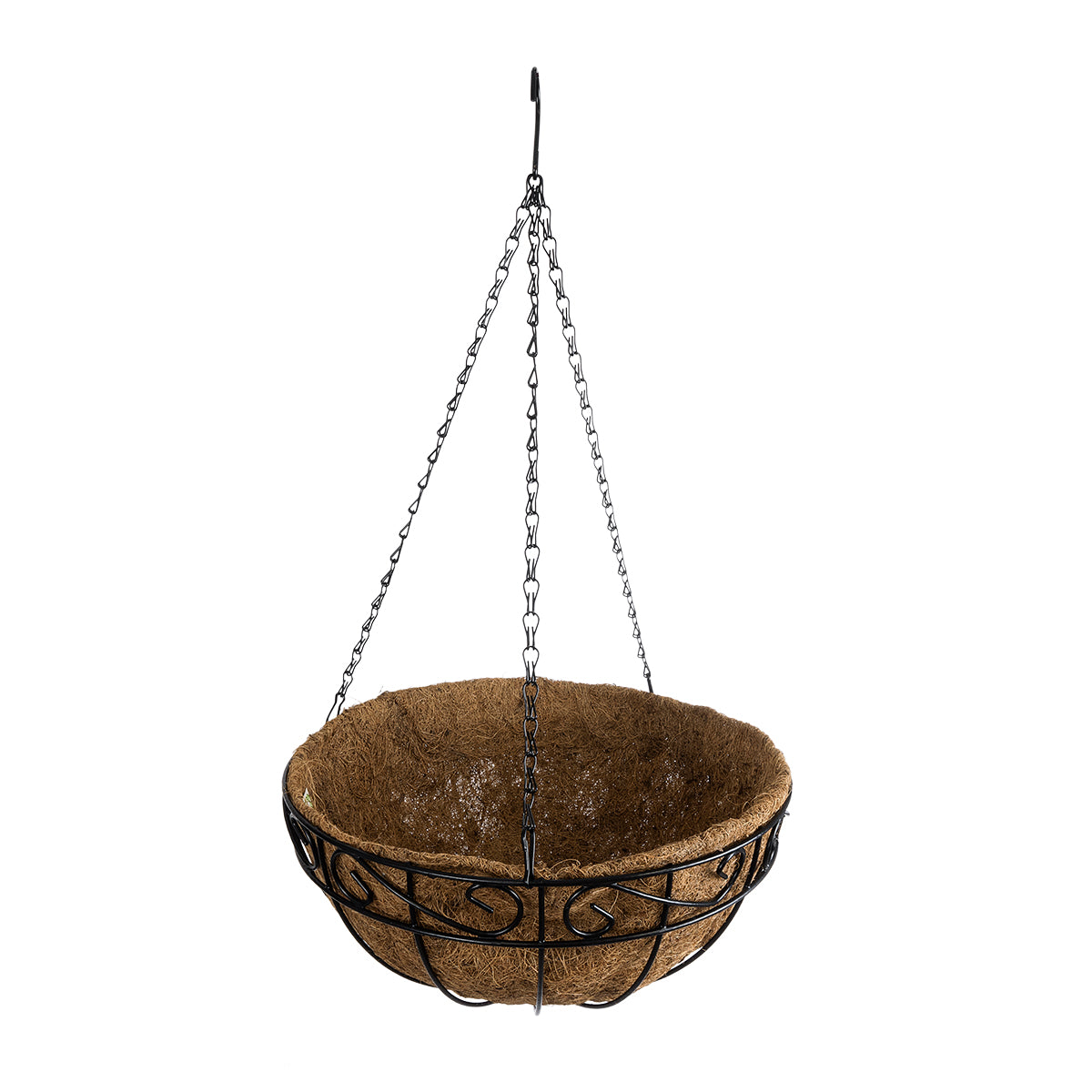 GloboStar® Artificial Garden KARYSTOS 20564 Κρεμαστό Διακοσμητικό Κασπώ Γλάστρα - Flower Pot από Φλοιό Καρύδας Καφέ με Μαύρη Μεταλλική Βάση Φ35 x Υ18cm - ledmania.gr