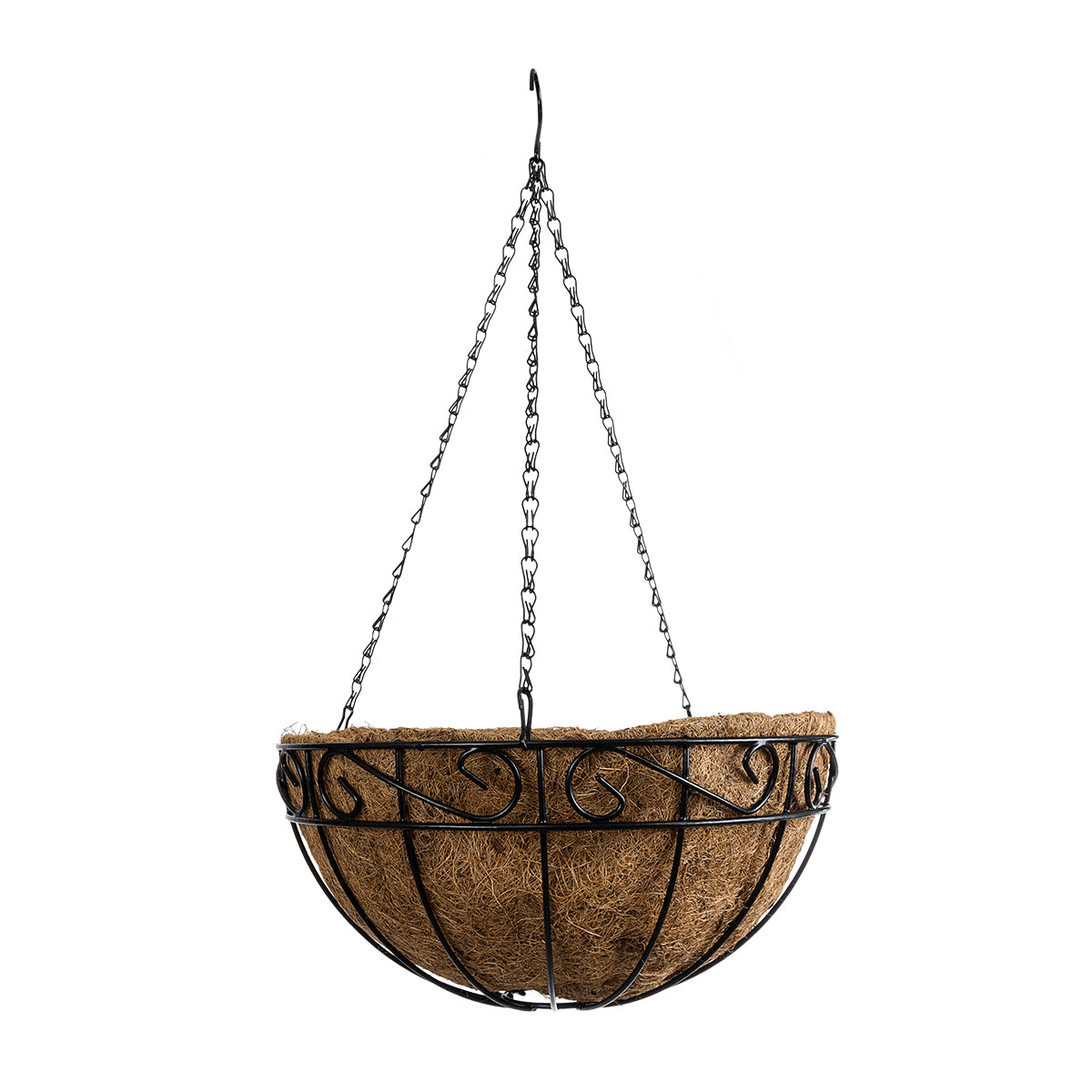 GloboStar® Artificial Garden KARYSTOS 20564 Κρεμαστό Διακοσμητικό Κασπώ Γλάστρα - Flower Pot από Φλοιό Καρύδας Καφέ με Μαύρη Μεταλλική Βάση Φ35 x Υ18cm - ledmania.gr