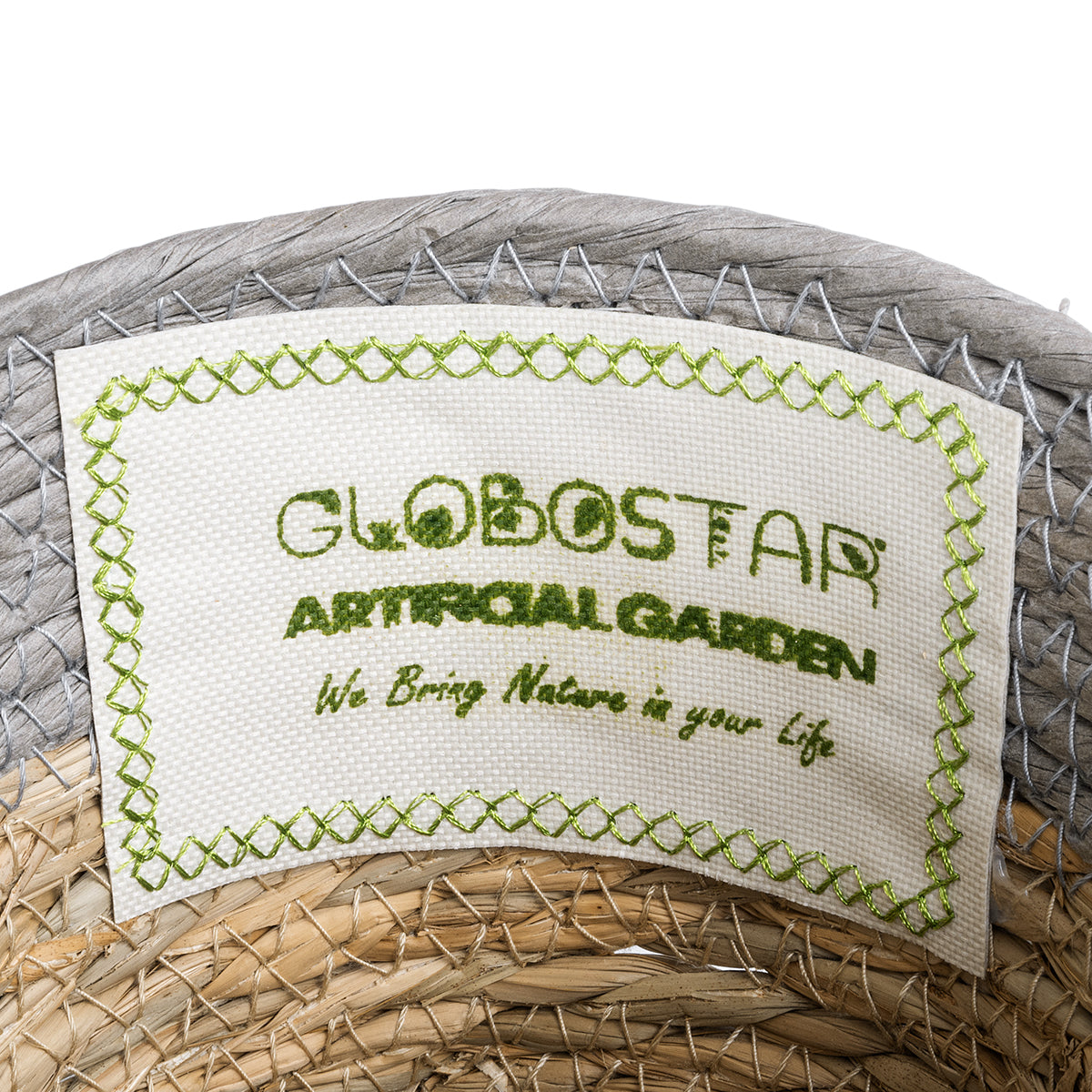 GloboStar® Artificial Garden SYROS 20570 Διακοσμητικό Πλεκτό Κασπώ Γλάστρα - Flower Pot Μπεζ με Γκρι Φ17 x Υ16cm - ledmania.gr