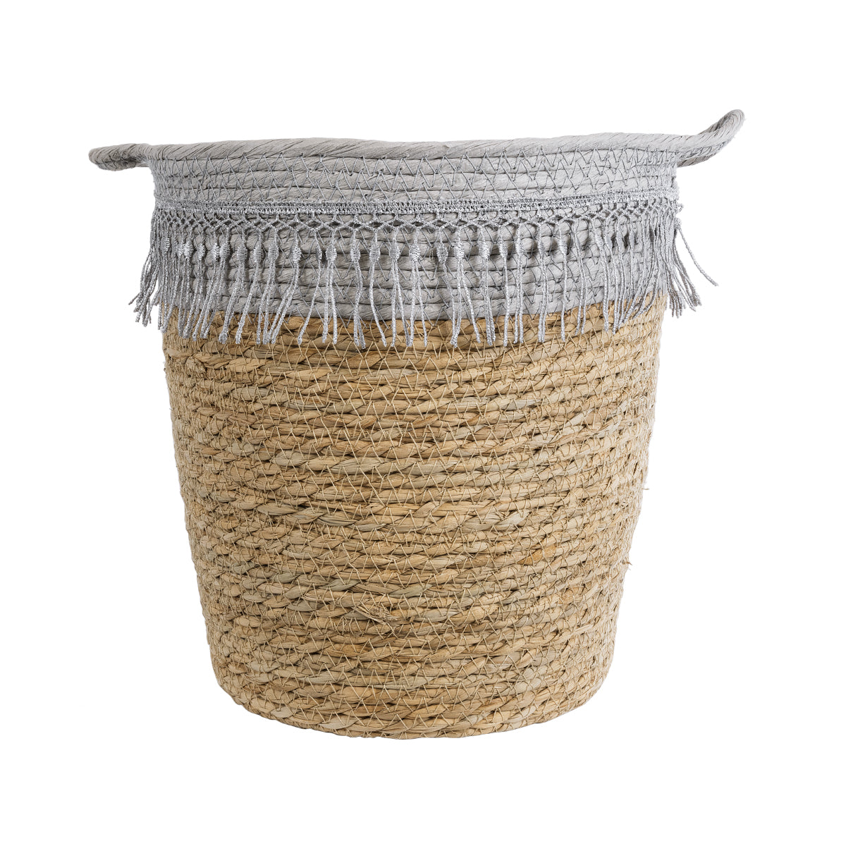 GloboStar® Artificial Garden SYROS 20571 Διακοσμητικό Πλεκτό Κασπώ Γλάστρα - Flower Pot Μπεζ με Γκρι Φ26 x Υ28cm - ledmania.gr