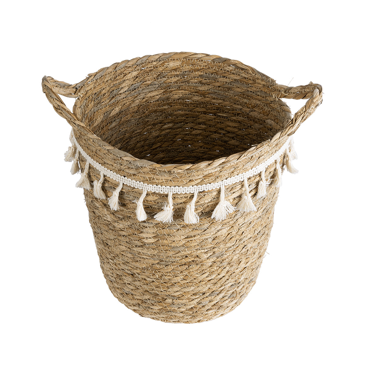 GloboStar® Artificial Garden SANTORINI 20573 Διακοσμητικό Πλεκτό Κασπώ Γλάστρα - Flower Pot Μπεζ με Λευκό Φ26 x Υ28cm - ledmania.gr