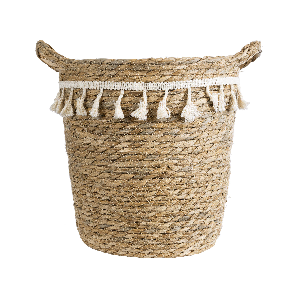 GloboStar® Artificial Garden SANTORINI 20573 Διακοσμητικό Πλεκτό Κασπώ Γλάστρα - Flower Pot Μπεζ με Λευκό Φ26 x Υ28cm - ledmania.gr