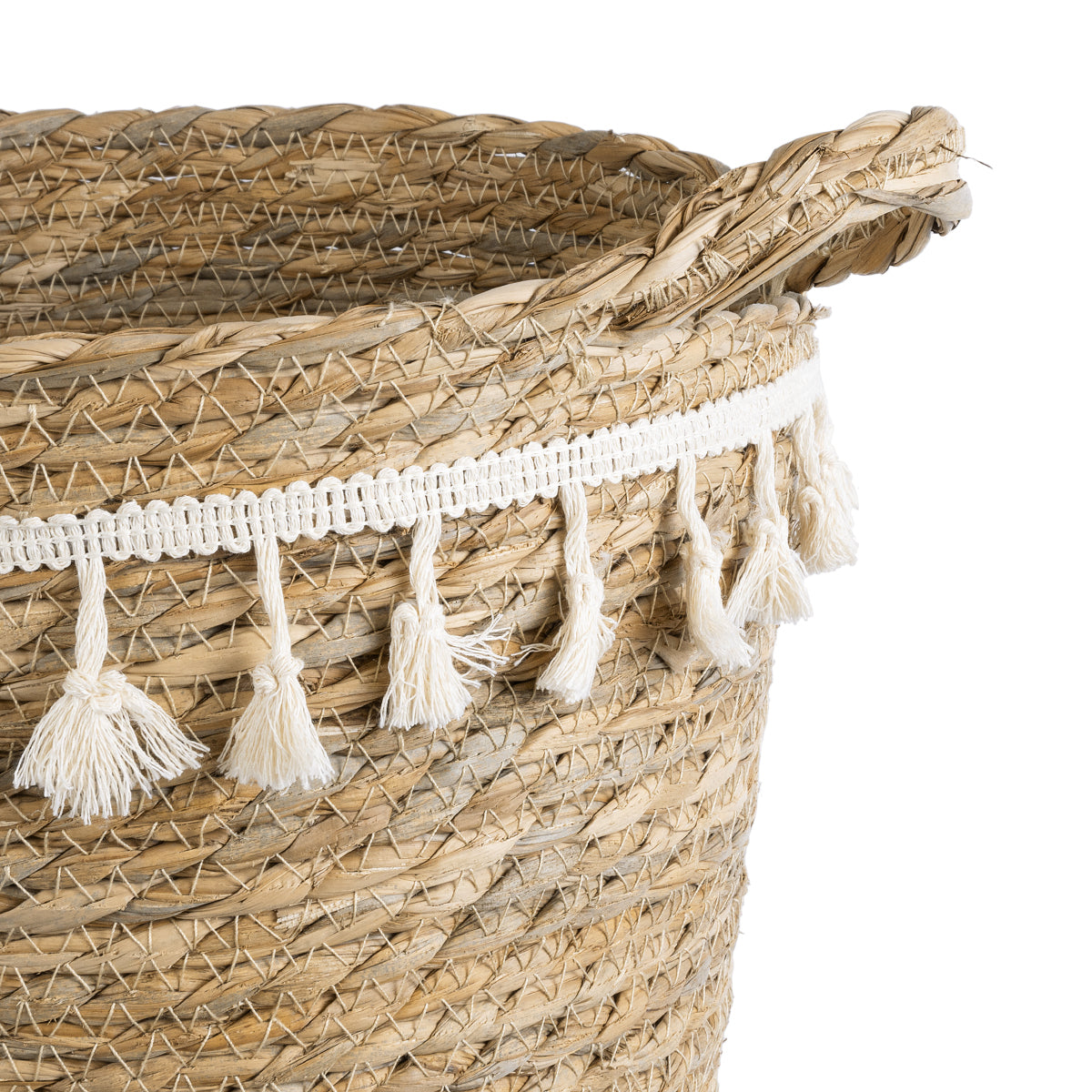 GloboStar® Artificial Garden SANTORINI 20573 Διακοσμητικό Πλεκτό Κασπώ Γλάστρα - Flower Pot Μπεζ με Λευκό Φ26 x Υ28cm - ledmania.gr