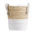 GloboStar® Artificial Garden NEVADA 20575 Διακοσμητικό Πλεκτό Κασπώ Γλάστρα - Flower Pot Μπεζ με Λευκό Φ23 x Υ23cm - ledmania.gr