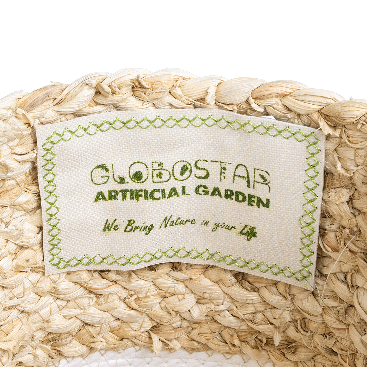 GloboStar® Artificial Garden NEVADA 20575 Διακοσμητικό Πλεκτό Κασπώ Γλάστρα - Flower Pot Μπεζ με Λευκό Φ23 x Υ23cm - ledmania.gr