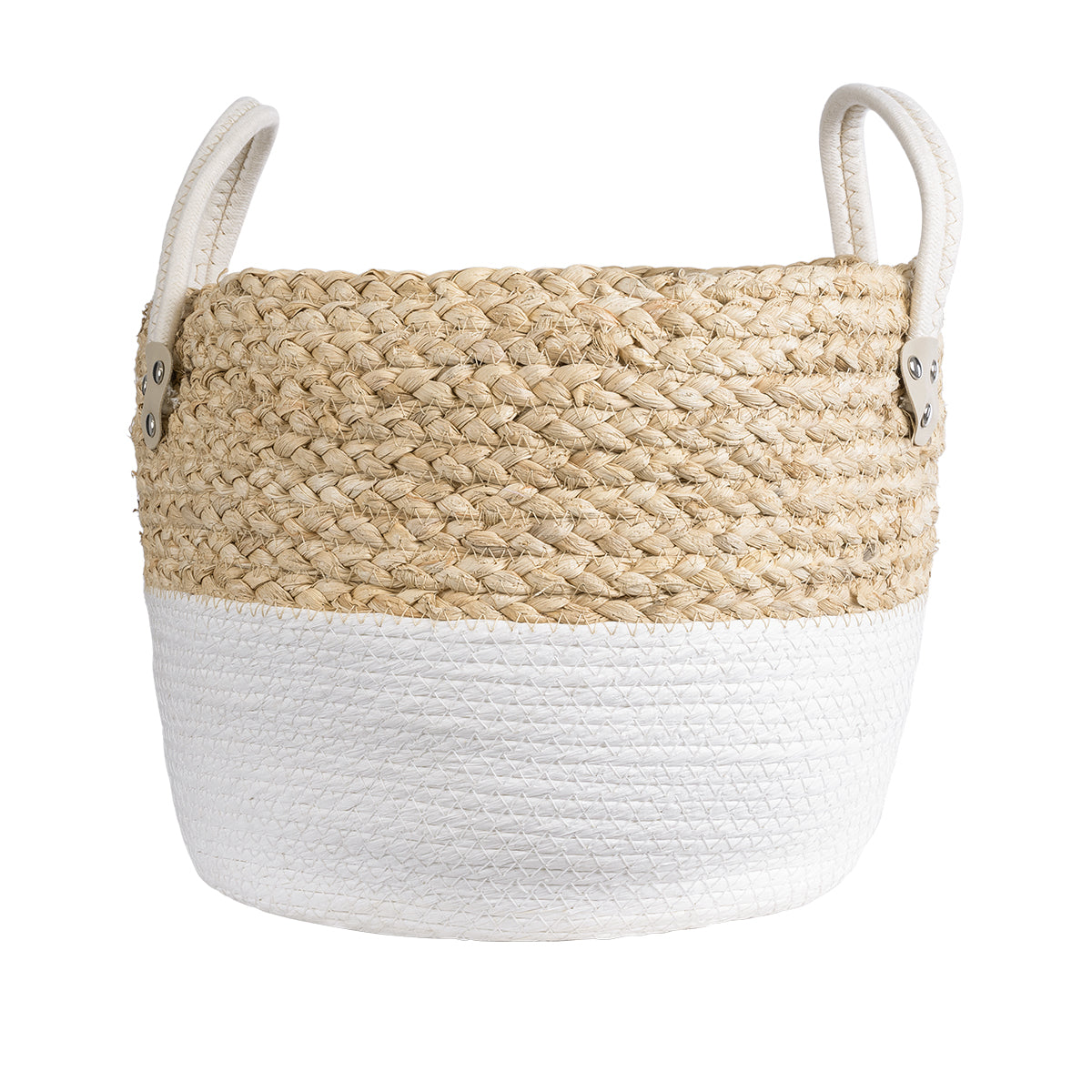 GloboStar® Artificial Garden NEVADA 20577 Διακοσμητικό Πλεκτό Κασπώ Γλάστρα - Flower Pot Μπεζ με Λευκό Φ33 x Υ28cm - ledmania.gr