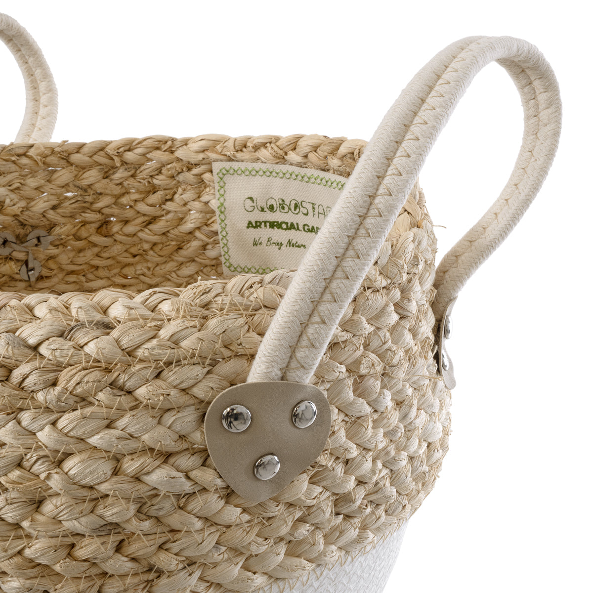 GloboStar® Artificial Garden NEVADA 20577 Διακοσμητικό Πλεκτό Κασπώ Γλάστρα - Flower Pot Μπεζ με Λευκό Φ33 x Υ28cm - ledmania.gr