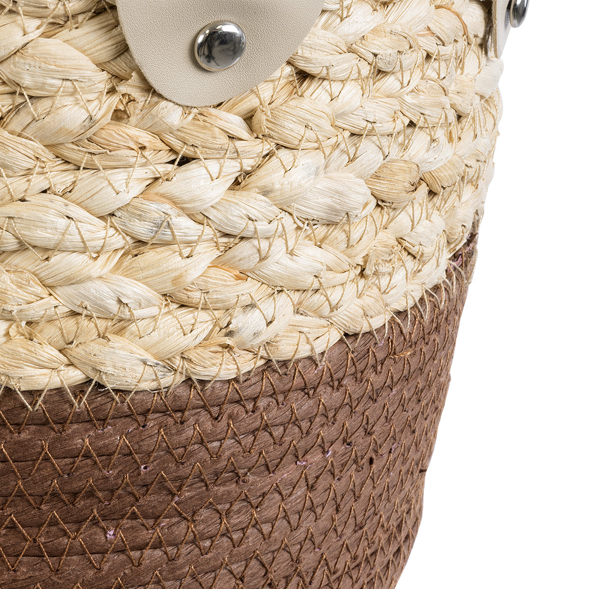 GloboStar® Artificial Garden CAROLINA 20578 Διακοσμητικό Πλεκτό Κασπώ Γλάστρα - Flower Pot Μπεζ με Καφέ και Λευκό Φ23 x Υ23cm - ledmania.gr