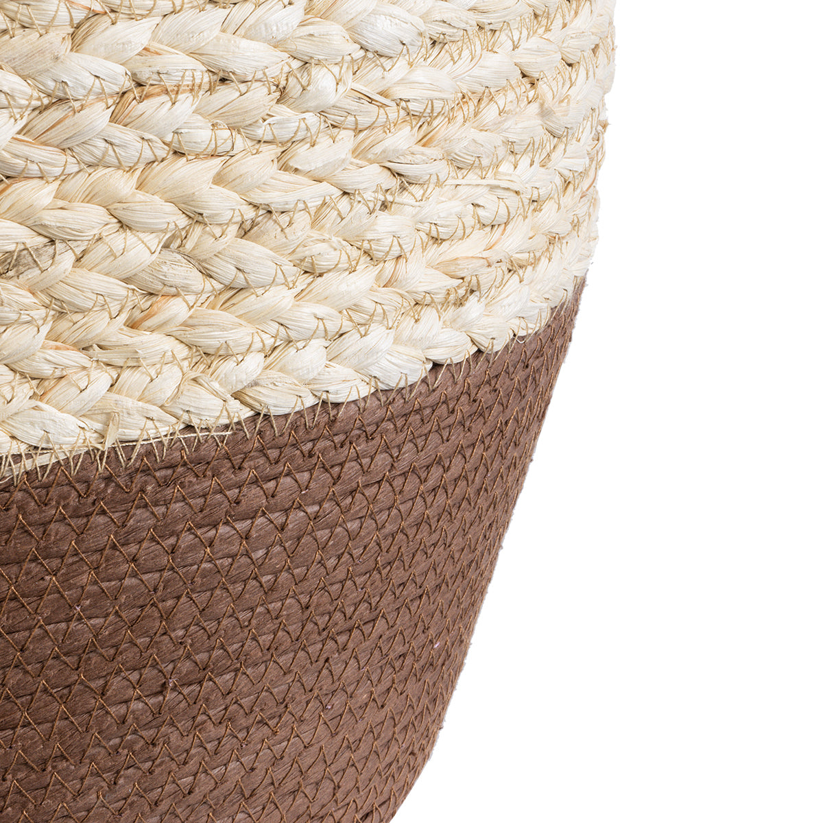 GloboStar® Artificial Garden CAROLINA 20580 Διακοσμητικό Πλεκτό Κασπώ Γλάστρα - Flower Pot Μπεζ με Καφέ και Λευκό Φ33 x Υ28cm - ledmania.gr