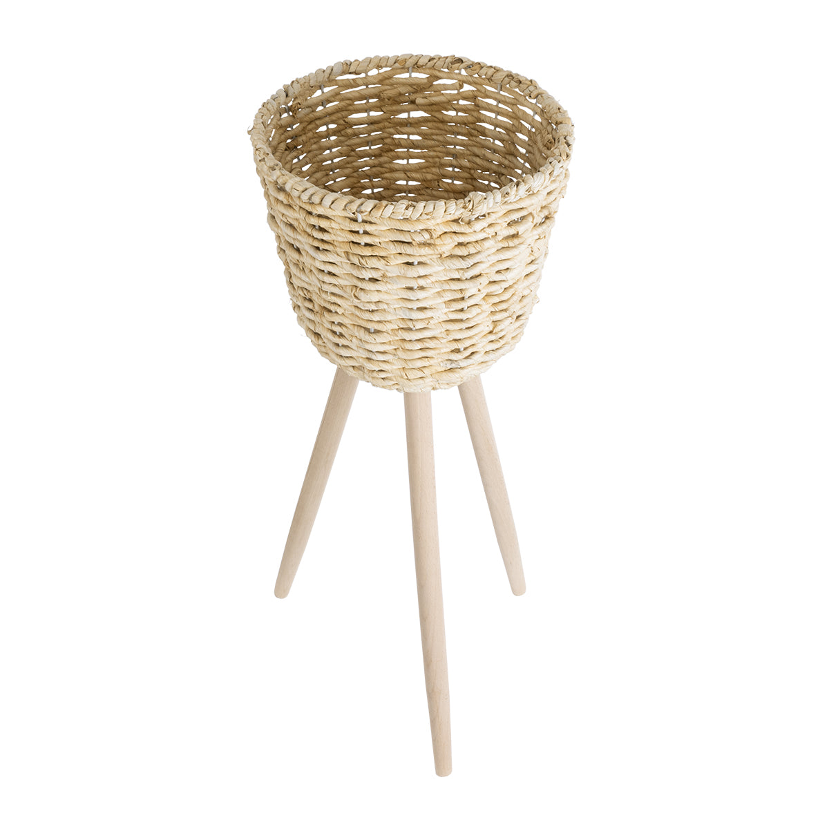 GloboStar® Artificial Garden LIMNOS 20582 Διακοσμητικό Πλεκτό Κασπώ Γλάστρα - Flower Pot Μπεζ με Μπεζ Ξύλο Φ26 x Υ66cm - ledmania.gr