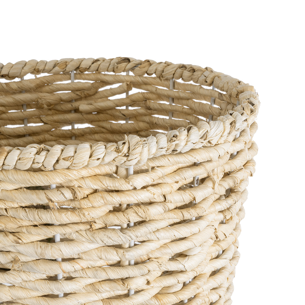 GloboStar® Artificial Garden LIMNOS 20582 Διακοσμητικό Πλεκτό Κασπώ Γλάστρα - Flower Pot Μπεζ με Μπεζ Ξύλο Φ26 x Υ66cm - ledmania.gr