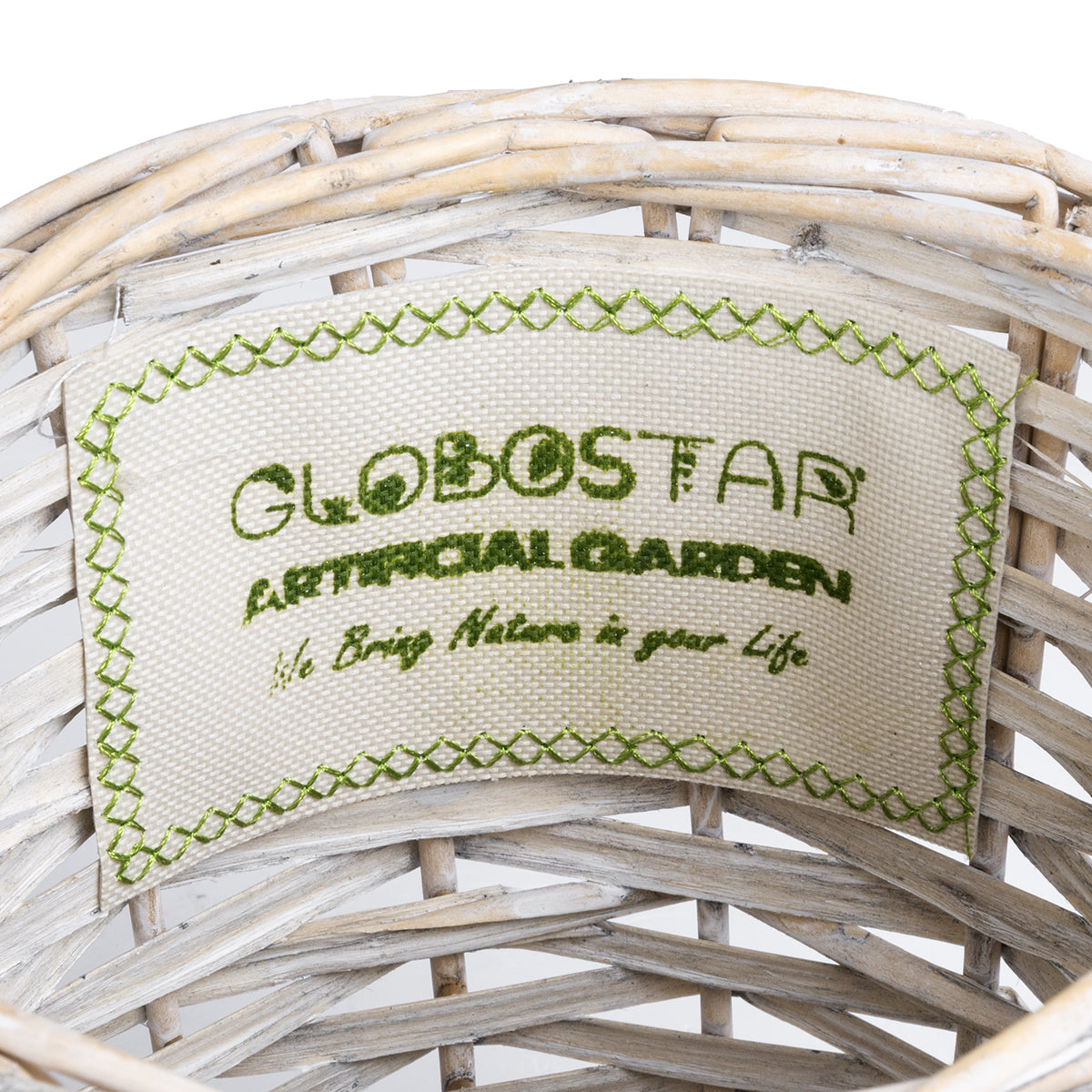GloboStar® Artificial Garden DOMINGO 20591 Διακοσμητικό Πλεκτό Καλάθι - Κασπώ Γλάστρα - Flower Pot Λευκό με Μπεζ Φ16 x Υ18cm - ledmania.gr