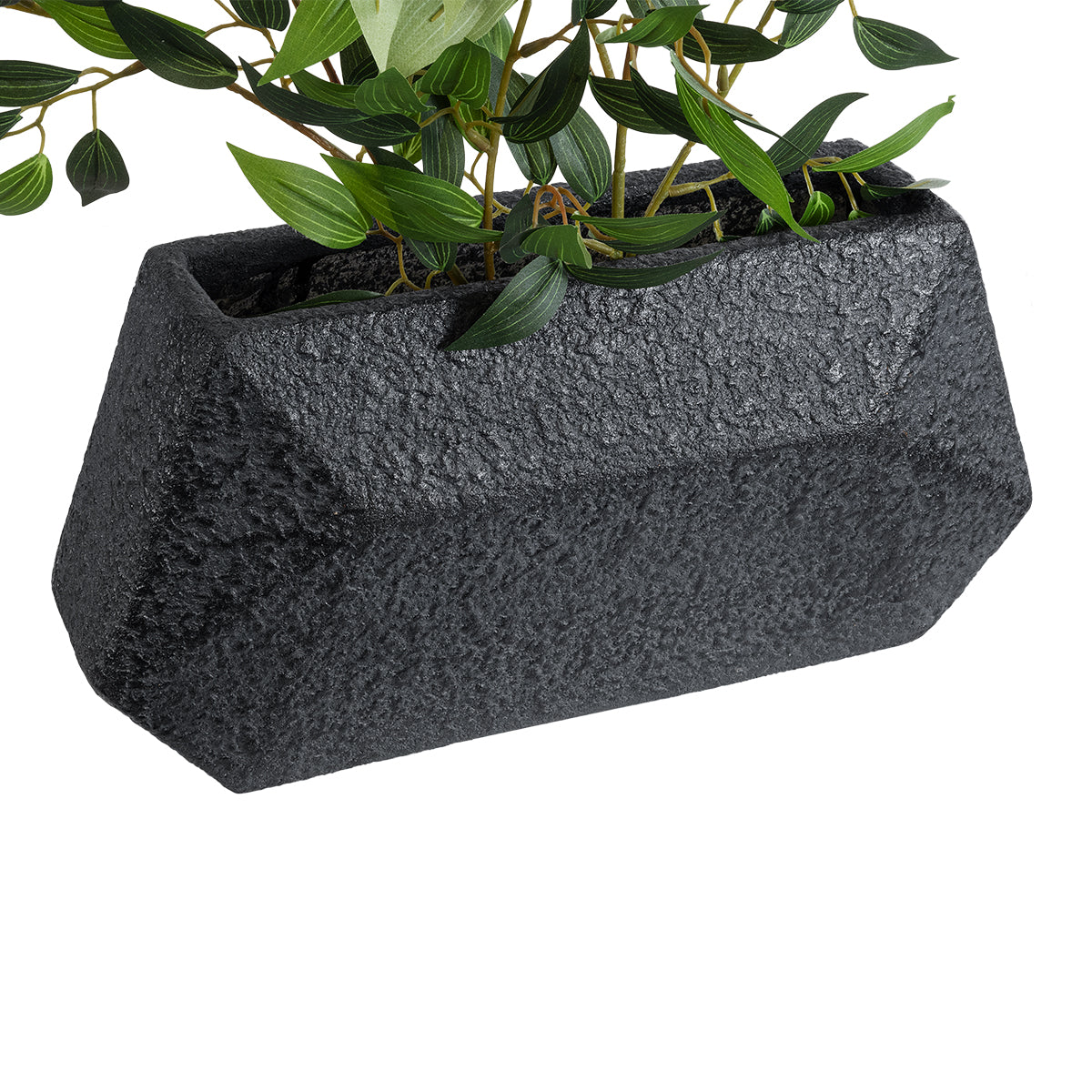 GloboStar® Artificial Garden GREENWICH 20785 Επιδαπέδιο Πολυεστερικό Τσιμεντένιο Κασπώ Γλάστρα - Flower Pot Μαύρο Μ40 x Π16 x Υ21cm - ledmania.gr