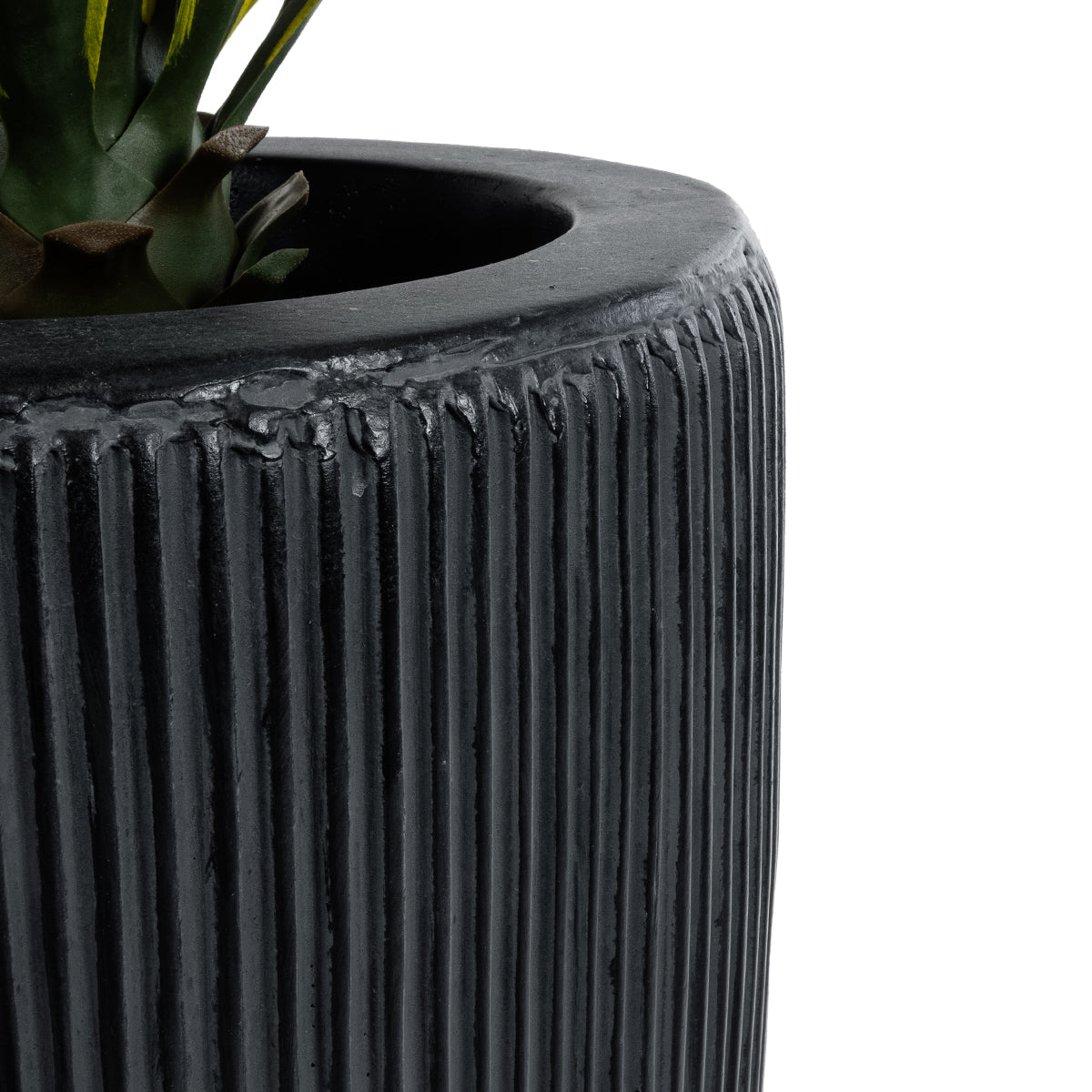 GloboStar® Artificial Garden CASTLE 20793 Διακοσμητικό Πολυεστερικό Τσιμεντένιο Κασπώ Γλάστρα - Flower Pot Μαύρο Φ35 x Υ54cm - ledmania.gr