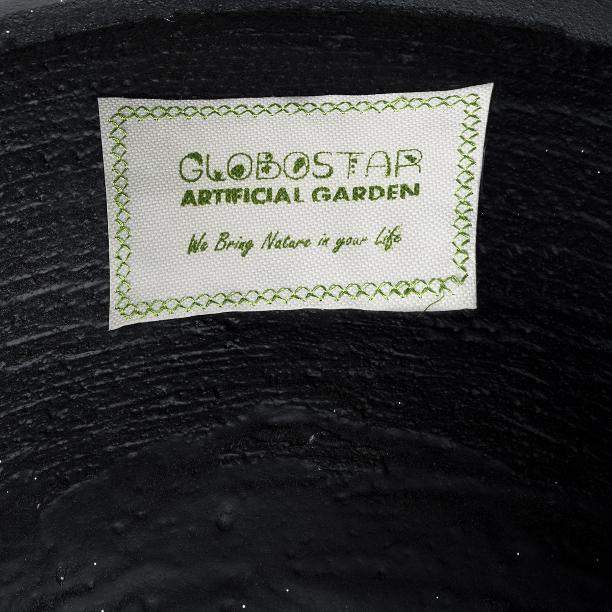 GloboStar® Artificial Garden MAYFAIR 20801 Διακοσμητικό Πολυεστερικό Τσιμεντένιο Κασπώ Γλάστρα - Flower Pot Μαύρο με Λευκές Λεπτομέριες Μ25 x Π27 x Υ30cm - ledmania.gr