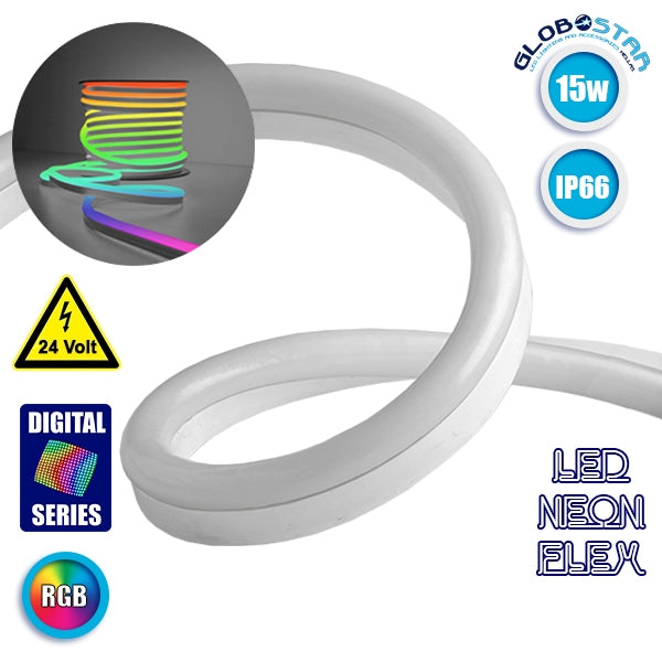 NEON FLEX LED 1m 15W/m 24V 60 SMD/m 5050 SMD 1200lm/m 120° Αδιάβροχη IP66 Digital Magic DMX Addressable UCS512C3 RGB Dimmable 22627