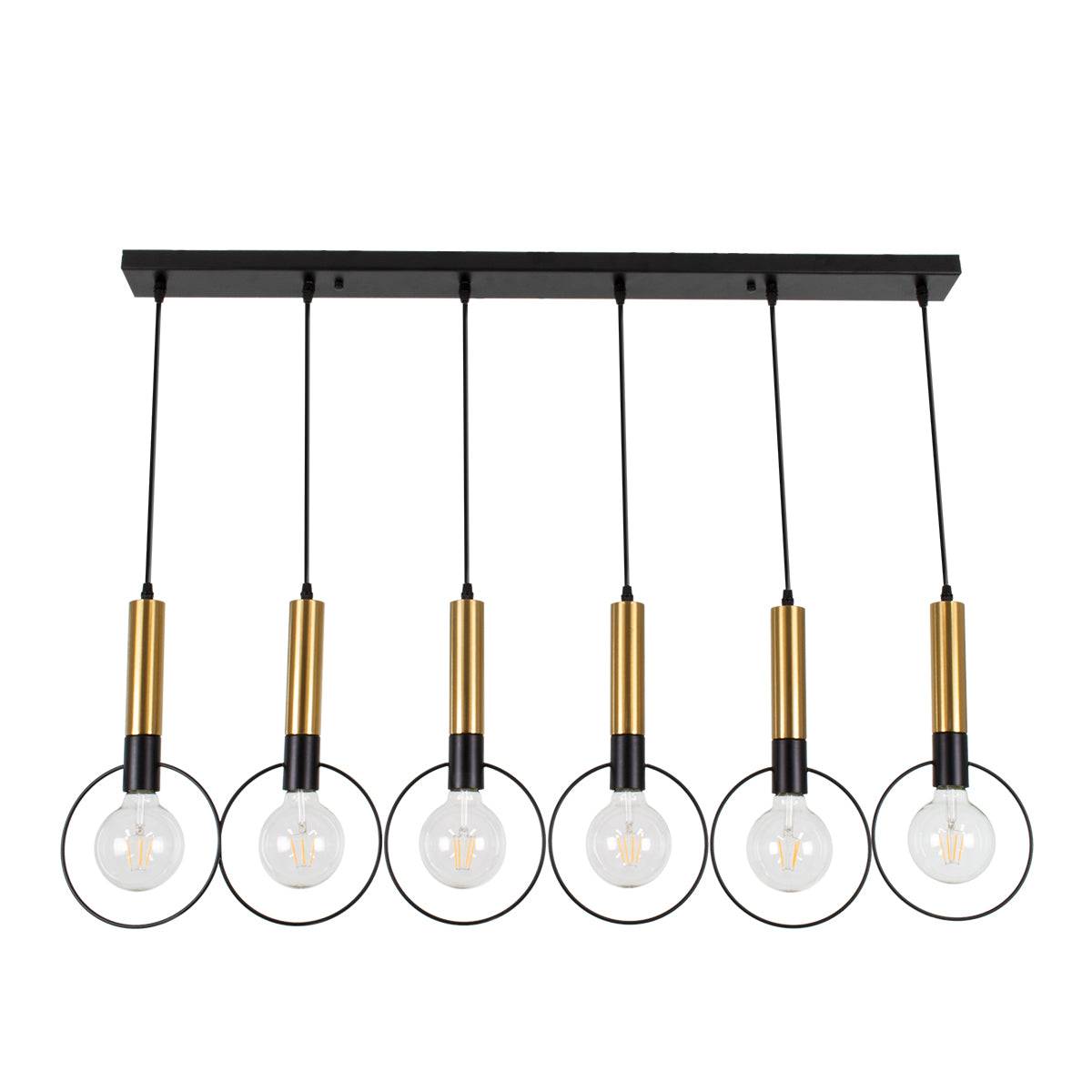 GloboStar® OLVERO 00776 Μοντέρνο Κρεμαστό Φωτιστικό Οροφής Πολύφωτο Μαύρο Χρυσό Μεταλλικό Πλέγμα Μ110 x Π18 x Y130cm - ledmania.gr