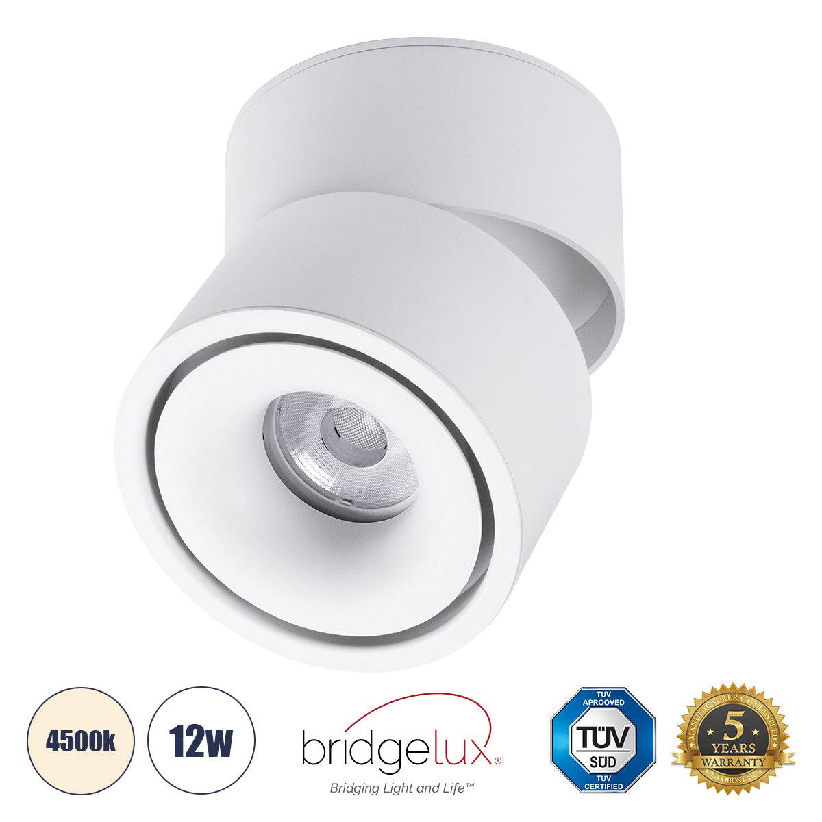 GloboStar® OMEGA-S 60298 Επιφανειακό LED Spot Downlight Φ10cm 12W 1560lm 36° AC 220-240V IP20 Φ10 x Υ10.5cm - Στρόγγυλο - Λευκό - Φυσικό Λευκό 4500K - Bridgelux COB - 5 Years Warranty - ledmania.gr