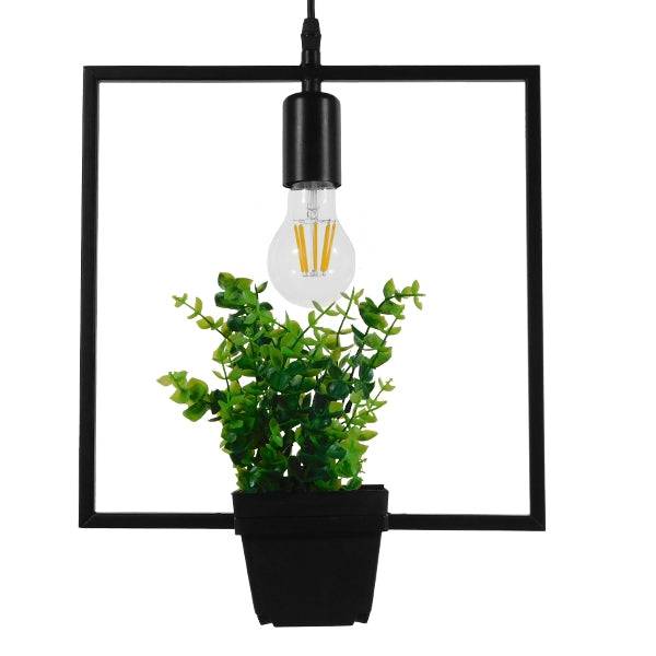 GloboStar® FLOWERPOT 10001211 Μοντέρνο Κρεμαστό Φωτιστικό Οροφής Μονόφωτο Μαύρο Μεταλλικό με Διακοσμητικό Φυτό Φ30 x Y30cm - ledmania.gr