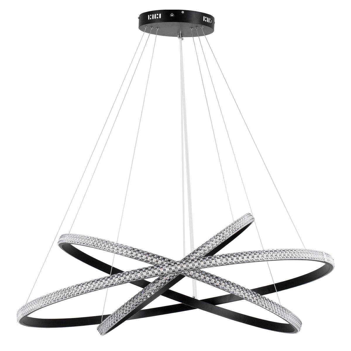 GloboStar® DIAMOND TRIO 61140-DECO Κρεμαστό Φωτιστικό Δαχτυλίδι-Κύκλος LED CCT 150W 18379lm 360° AC 220-240V - Εναλλαγή Φωτισμού μέσω Τηλεχειριστηρίου All In One Ψυχρό 6000k+Φυσικό 4500k+Θερμό 2700k Dimmable Φ60+80+100cm - Μαύρο - 3 Years Warranty - ledmania.gr