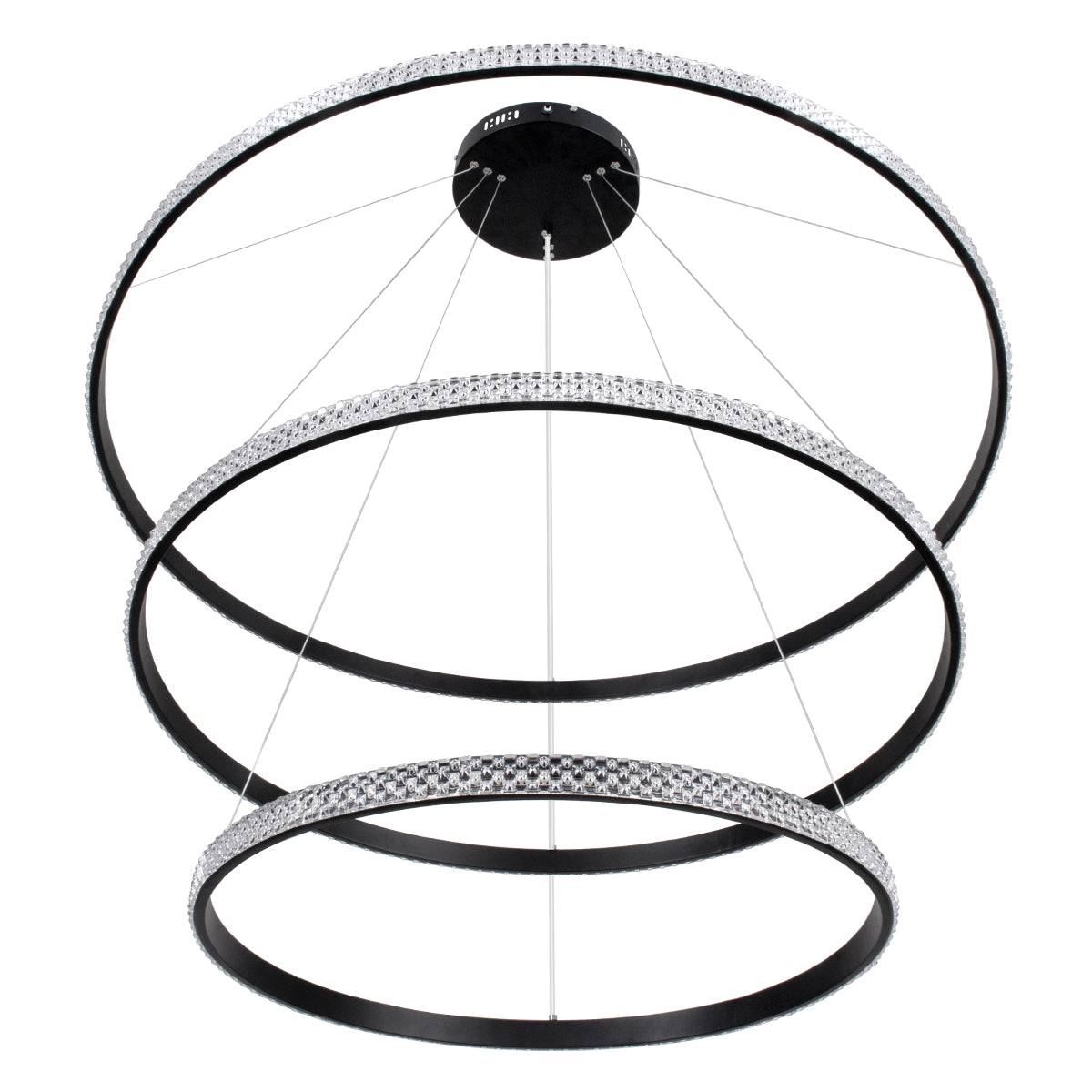 GloboStar® DIAMOND TRIO 61140-DECO Κρεμαστό Φωτιστικό Δαχτυλίδι-Κύκλος LED CCT 150W 18379lm 360° AC 220-240V - Εναλλαγή Φωτισμού μέσω Τηλεχειριστηρίου All In One Ψυχρό 6000k+Φυσικό 4500k+Θερμό 2700k Dimmable Φ60+80+100cm - Μαύρο - 3 Years Warranty - ledmania.gr