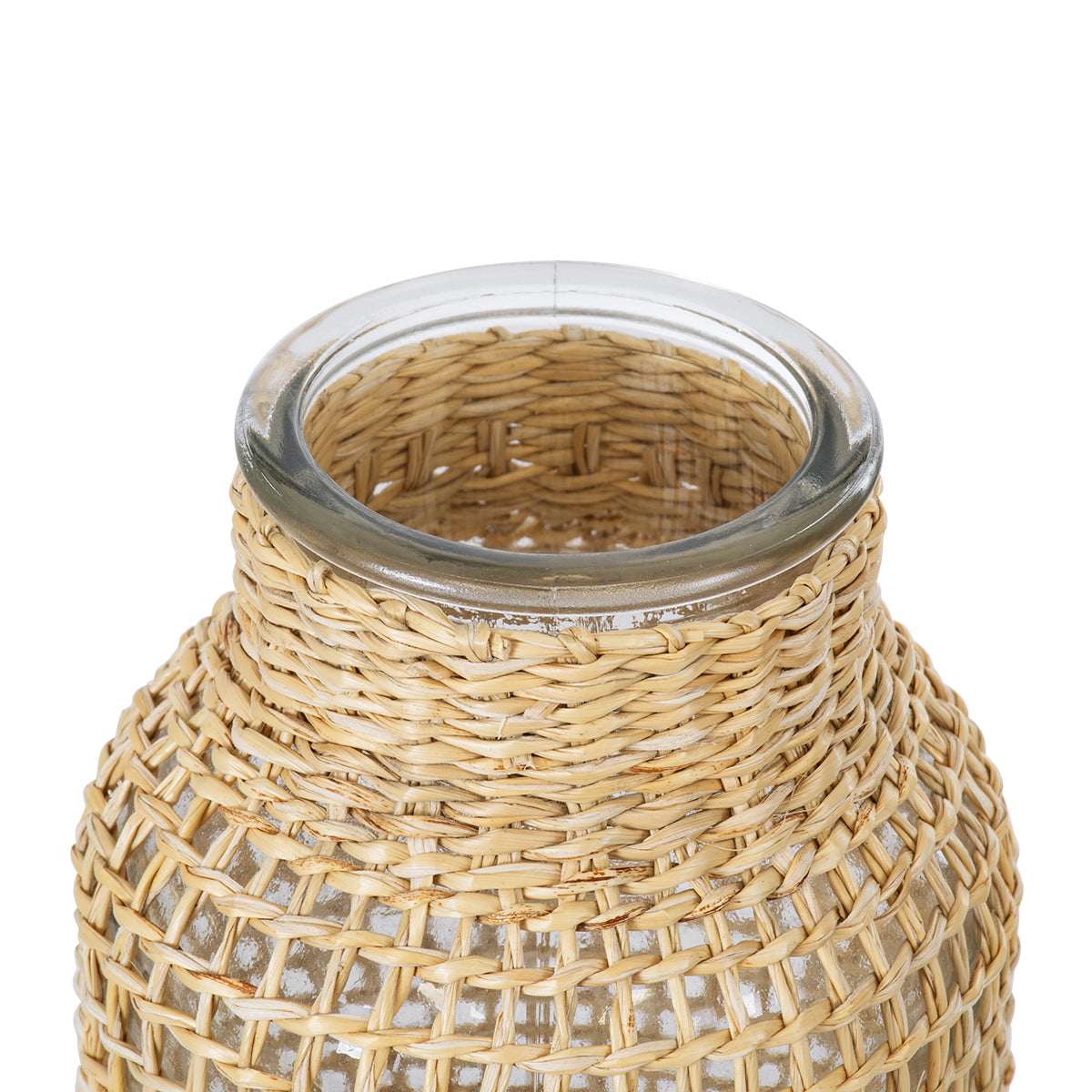 GloboStar® MANDY 35619 Διακοσμητικό Βάζο Γυάλινο Διάφανο με Μπαμπού Φ8.5 x Υ17cm - ledmania.gr