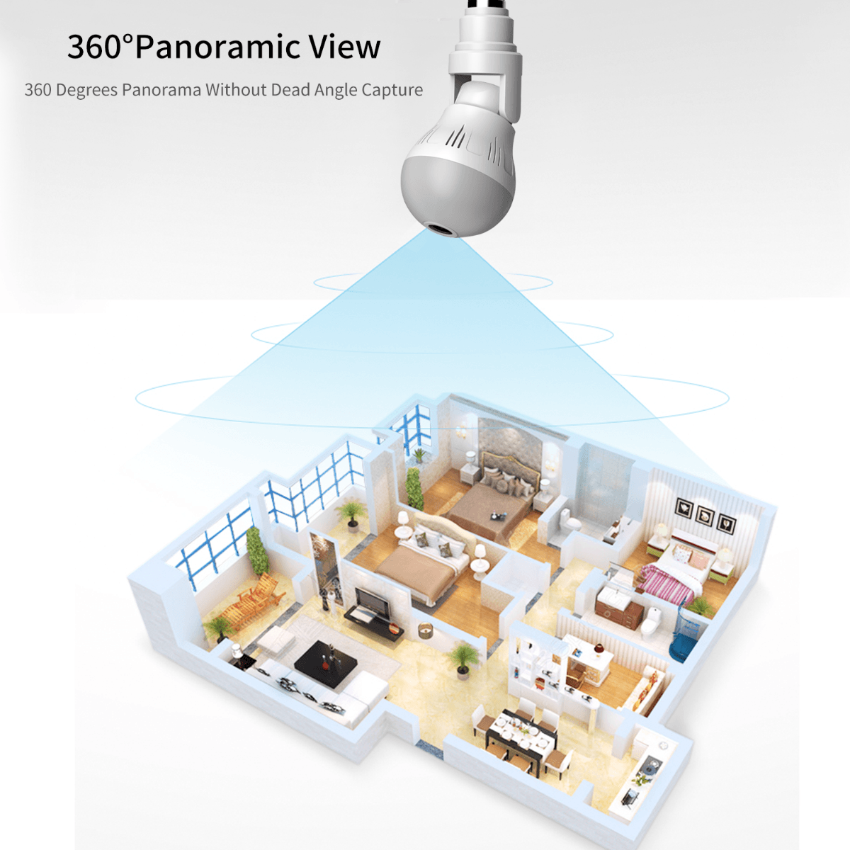 Πανοραμική Έξυπνη κάμερα λαμπτήρα VR 360 μοιρών 1080p ασύρματο wifi backup Smart home - ledmania.gr