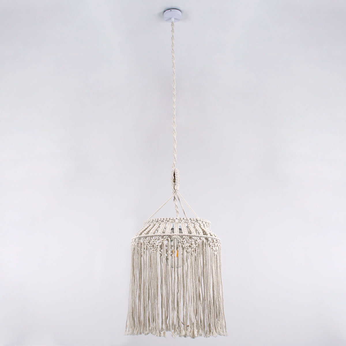 GloboStar® ALGERIA 36202 Boho - Μακραμέ - Macrame Κρεμαστό Φωτιστικό Οροφής Μονόφωτο 1 x E27 Πλεκτό Χειροποίητο Μπεζ Υφασμάτινο με Σχοινί D40 x H50cm - ledmania.gr