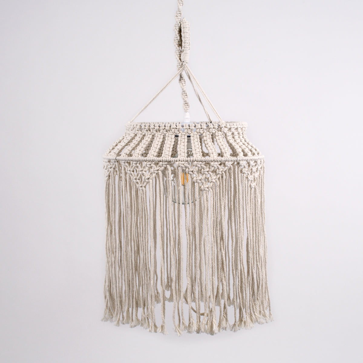 GloboStar® ALGERIA 36202 Boho - Μακραμέ - Macrame Κρεμαστό Φωτιστικό Οροφής Μονόφωτο 1 x E27 Πλεκτό Χειροποίητο Μπεζ Υφασμάτινο με Σχοινί D40 x H50cm - ledmania.gr