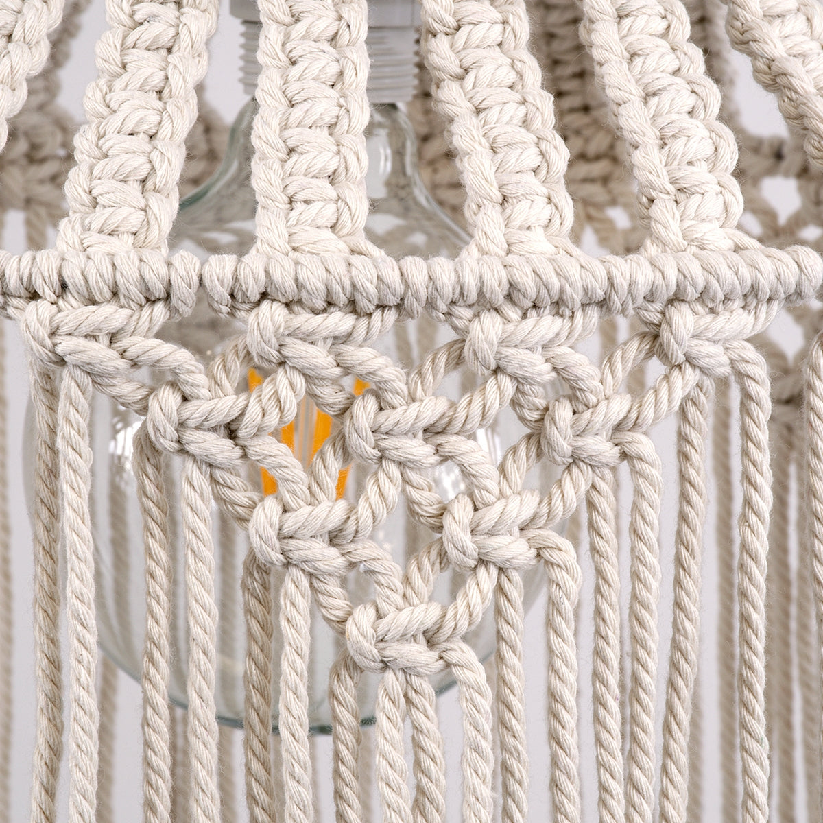 GloboStar® ALGERIA 36202 Boho - Μακραμέ - Macrame Κρεμαστό Φωτιστικό Οροφής Μονόφωτο 1 x E27 Πλεκτό Χειροποίητο Μπεζ Υφασμάτινο με Σχοινί D40 x H50cm - ledmania.gr