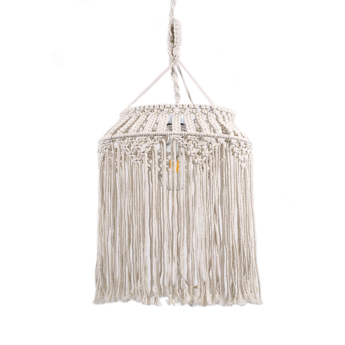 GloboStar® ALGERIA 36202 Boho - Μακραμέ - Macrame Κρεμαστό Φωτιστικό Οροφής Μονόφωτο 1 x E27 Πλεκτό Χειροποίητο Μπεζ Υφασμάτινο με Σχοινί D40 x H50cm - ledmania.gr