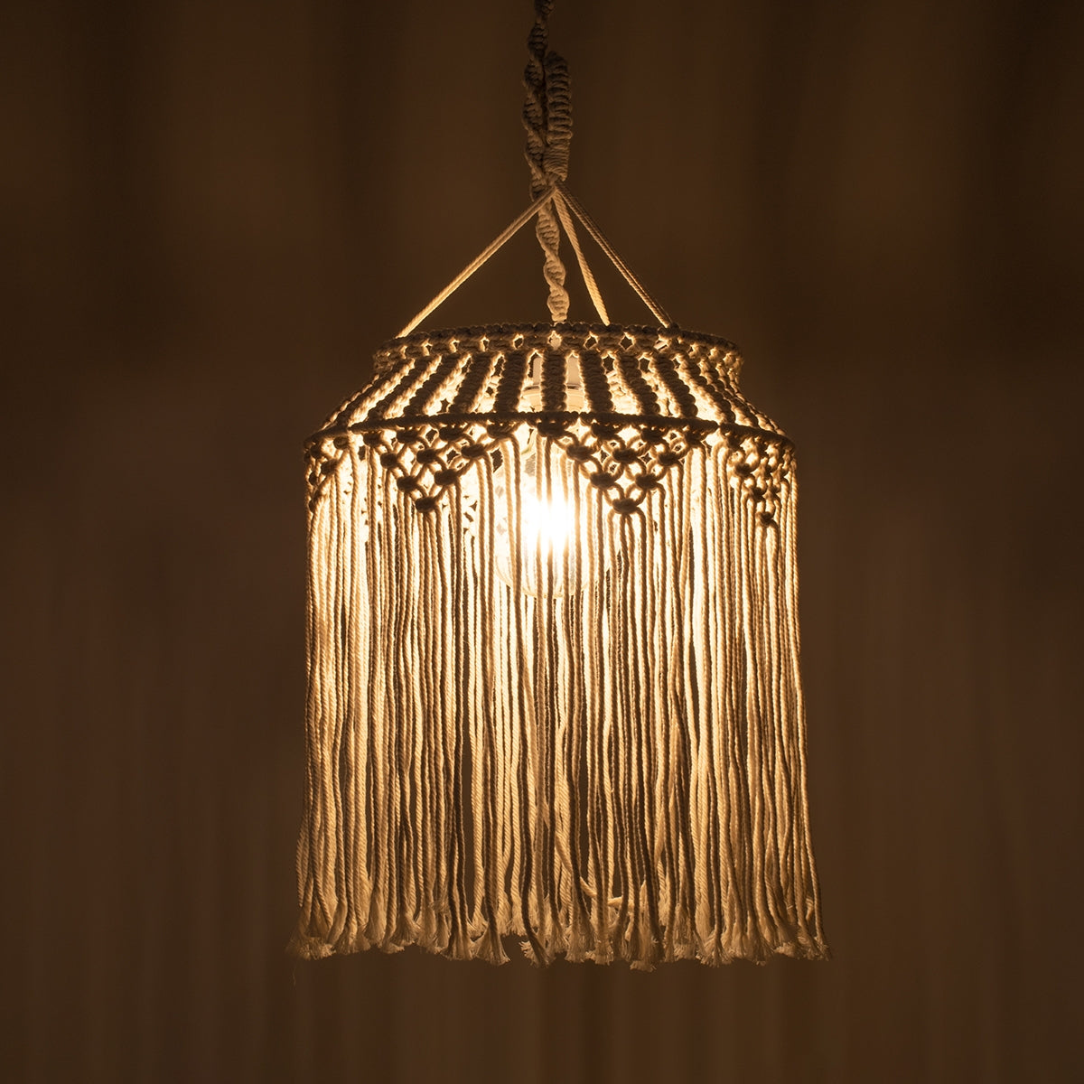 GloboStar® ALGERIA 36202 Boho - Μακραμέ - Macrame Κρεμαστό Φωτιστικό Οροφής Μονόφωτο 1 x E27 Πλεκτό Χειροποίητο Μπεζ Υφασμάτινο με Σχοινί D40 x H50cm - ledmania.gr