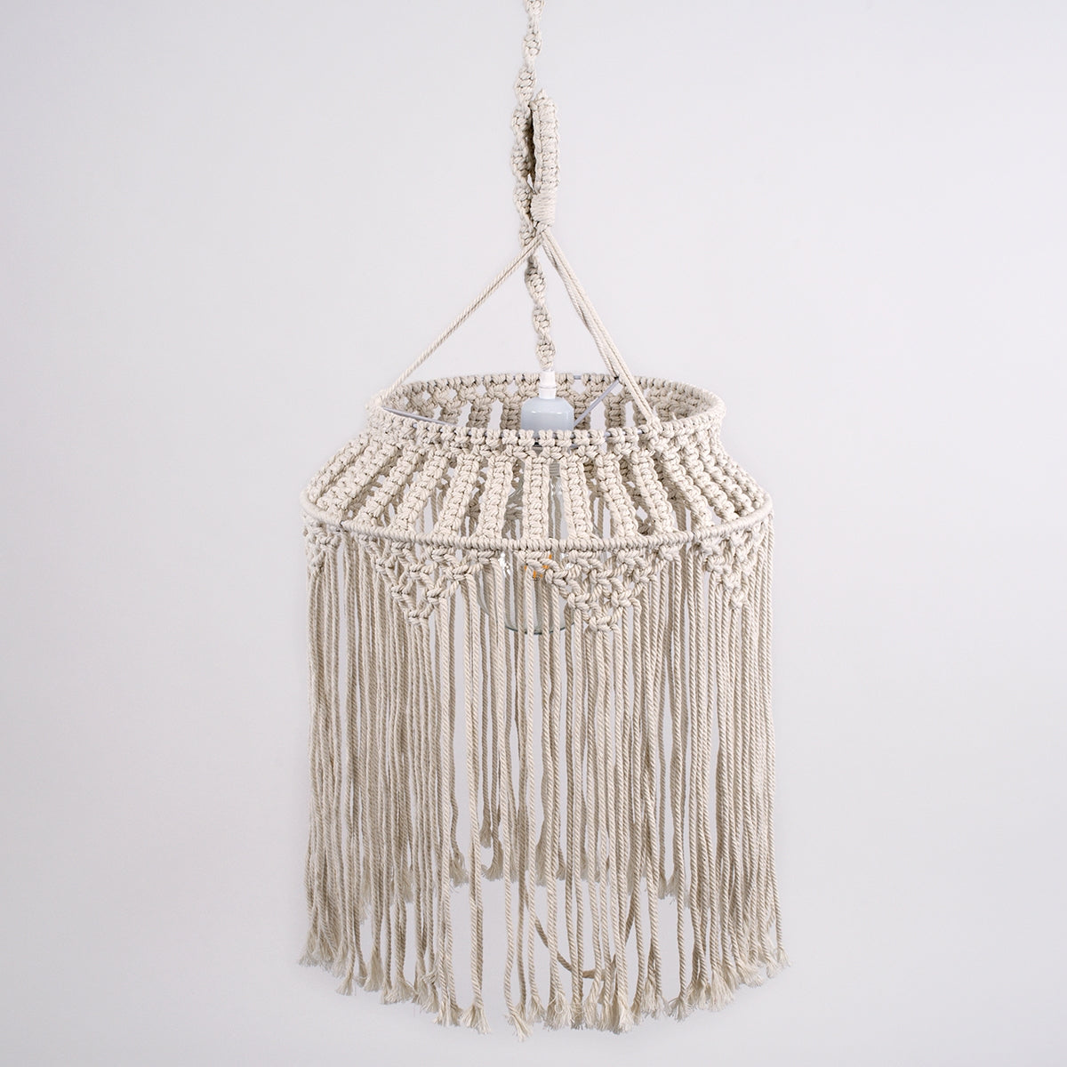 GloboStar® ALGERIA 36202 Boho - Μακραμέ - Macrame Κρεμαστό Φωτιστικό Οροφής Μονόφωτο 1 x E27 Πλεκτό Χειροποίητο Μπεζ Υφασμάτινο με Σχοινί D40 x H50cm - ledmania.gr