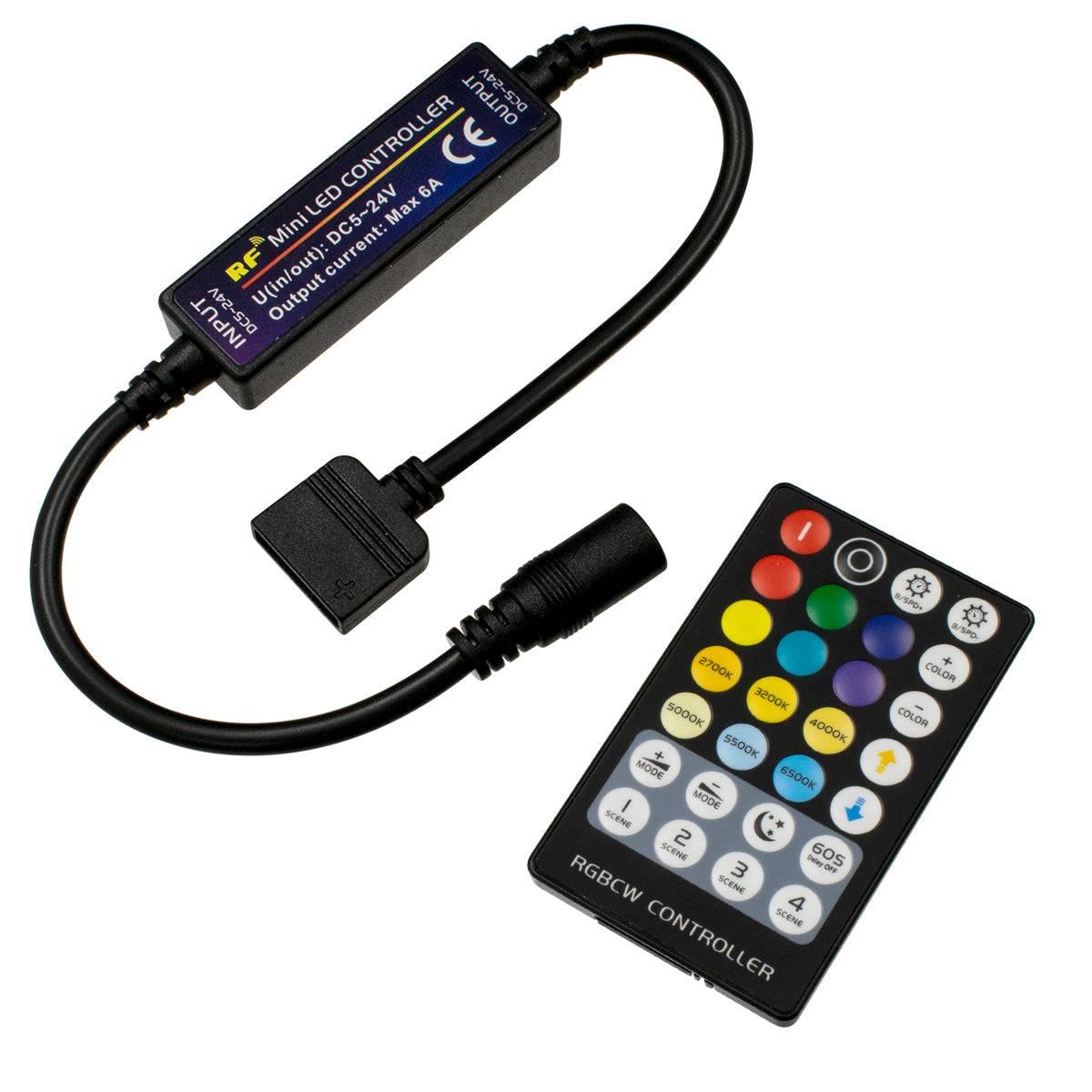 GloboStar® 73427 Ασύρματος LED RGBW + WW Controller με Χειριστήριο RF 2.4Ghz DC 5-24V Max 144W - ledmania.gr