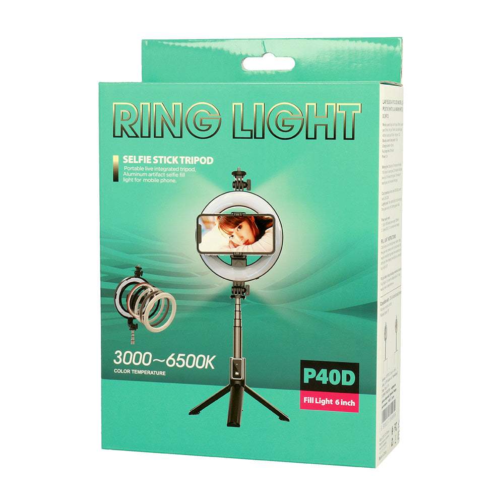 RING LAMP SELFIE STICK WITH DETACHABLE BLUTOOTH REMOTE CONTROL AND TRIPOD P40D-2 BLACK - ledmania.gr