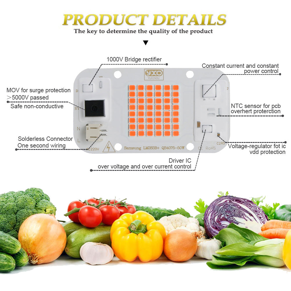 AC 220V 50w Dimmable Samsung Lm283B+370-780nm LED Ανάπτυξης Φυτων Full Spectrum-τεμ.1