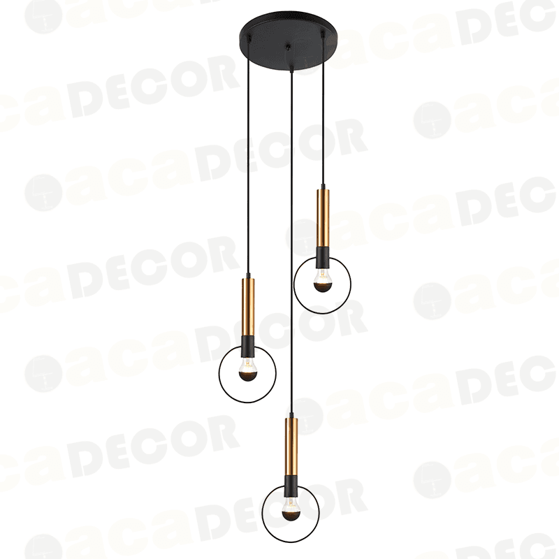 ^ΚΡΕΜΑΣΤΟ Φ/Σ 3ΧΕ27 ΟΡΕΙΧΑΛΚΟ/ΜΑΥΡΟ ΜΕΤ/ΚΟ D44ΧΗ136CM - ledmania.gr