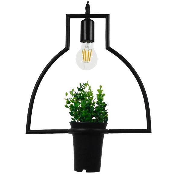 GloboStar® FLOWERPOT 10001209 Μοντέρνο Κρεμαστό Φωτιστικό Οροφής Μονόφωτο Μαύρο Μεταλλικό με Διακοσμητικό Φυτό Φ34 x Y34cm - ledmania.gr