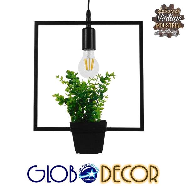 GloboStar® FLOWERPOT 10001211 Μοντέρνο Κρεμαστό Φωτιστικό Οροφής Μονόφωτο Μαύρο Μεταλλικό με Διακοσμητικό Φυτό Φ30 x Y30cm - ledmania.gr