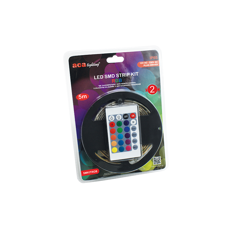 LED SMD STRIP KIT 5M IP65 RGB WITH REMOTE CONTROL & 12V DC PLUG DRIVER - ledmania.gr