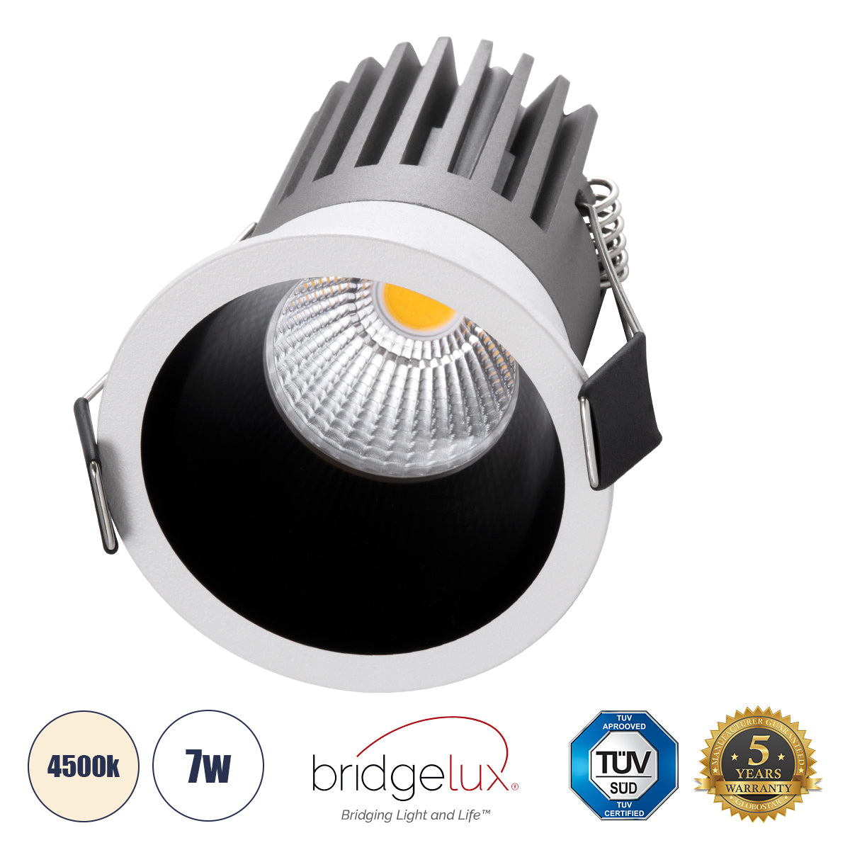 GloboStar® MICRO-B 60240 Χωνευτό LED Spot Downlight TrimLess Φ6cm 7W 910lm 38° AC 220-240V IP20 Φ6 x Υ7.8cm - Στρόγγυλο - Λευκό με Μαύρο Κάτοπτρο - Φυσικό Λευκό 4500K - Bridgelux COB - 5 Years Warranty - ledmania.gr