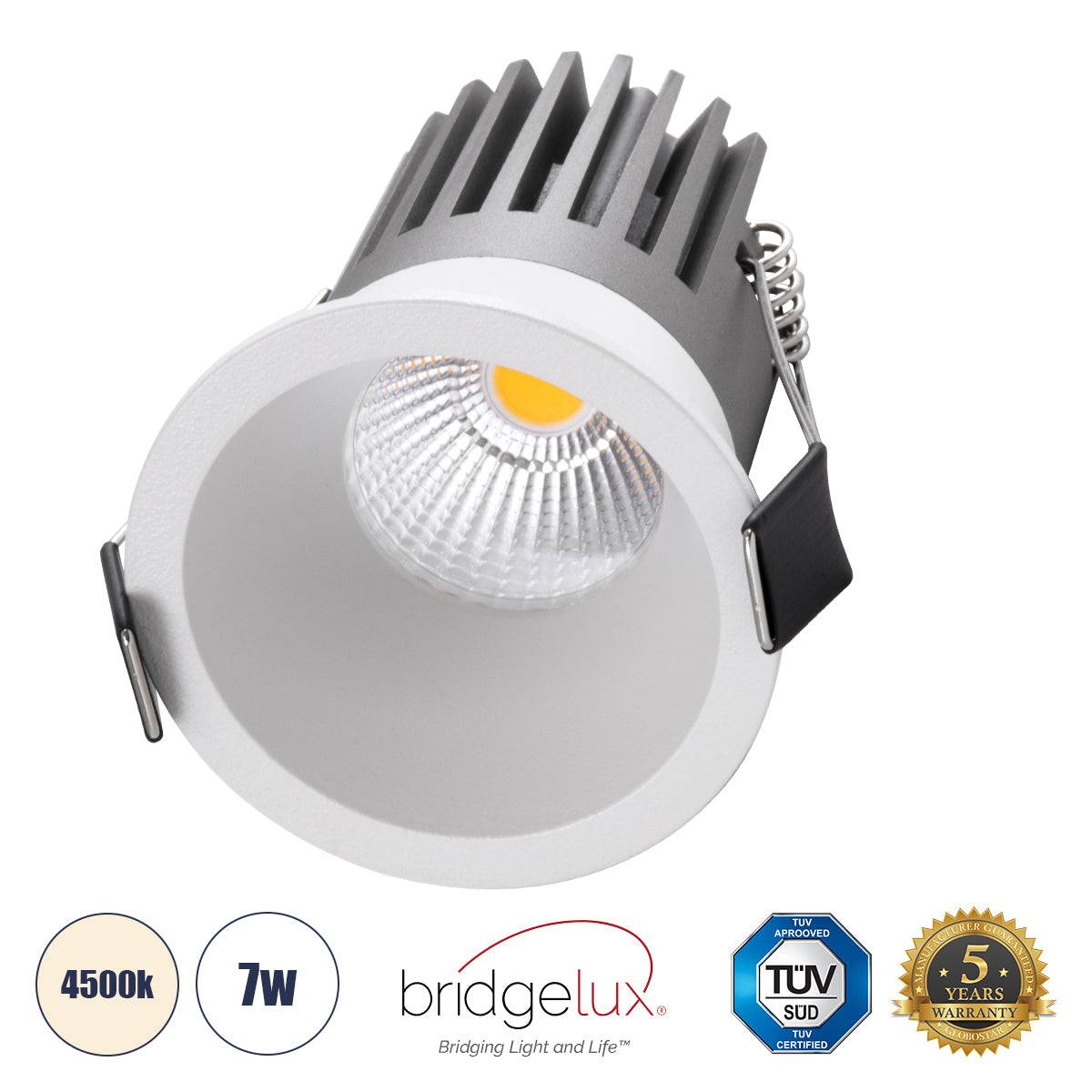 GloboStar® MICRO-B 60242 Χωνευτό LED Spot Downlight TrimLess Φ6cm 7W 910lm 38° AC 220-240V IP20 Φ6 x Υ7.8cm - Στρόγγυλο - Λευκό - Φυσικό Λευκό 4500K - Bridgelux COB - 5 Years Warranty - ledmania.gr