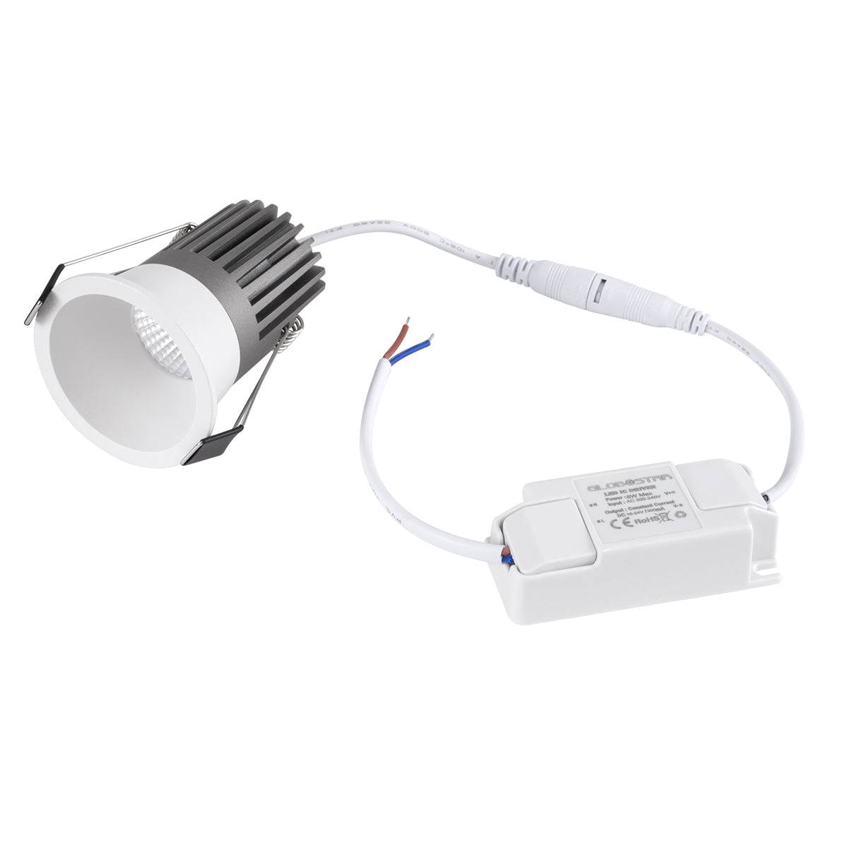 GloboStar® MICRO-B 60242 Χωνευτό LED Spot Downlight TrimLess Φ6cm 7W 910lm 38° AC 220-240V IP20 Φ6 x Υ7.8cm - Στρόγγυλο - Λευκό - Φυσικό Λευκό 4500K - Bridgelux COB - 5 Years Warranty - ledmania.gr