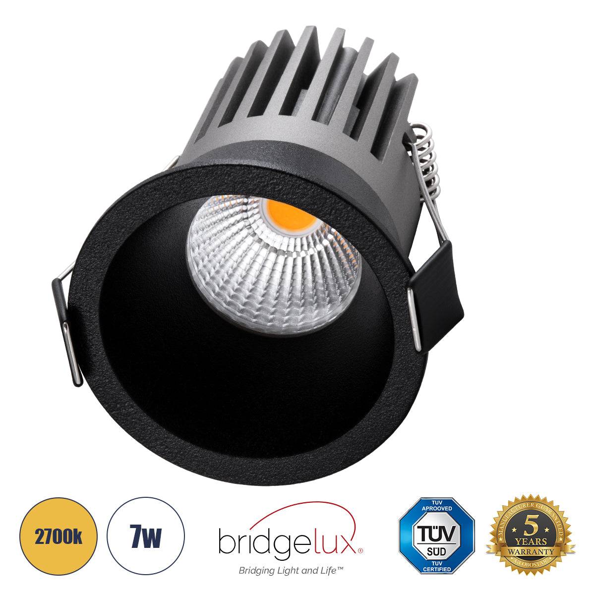 GloboStar® MICRO-B 60245 Χωνευτό LED Spot Downlight TrimLess Φ6cm 7W 875lm 38° AC 220-240V IP20 Φ6 x Υ7.8cm - Στρόγγυλο - Μαύρο - Θερμό Λευκό 2700K - Bridgelux COB - 5 Years Warranty - ledmania.gr